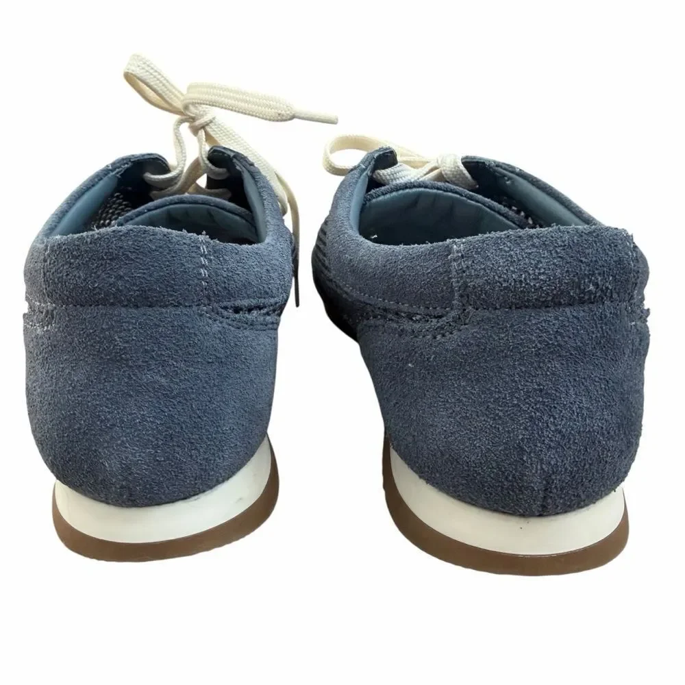 Seychelles Naples Sneaker size 8M Blue Suede Perforated Lace Up Retro Court Shoe